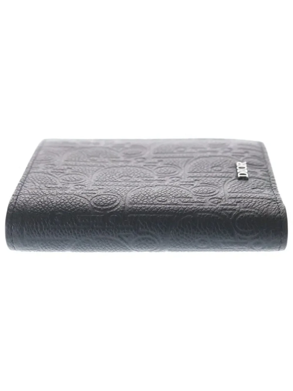 Dior Gravity Bifold Wallet Compact Coin Case Black Leather Silver